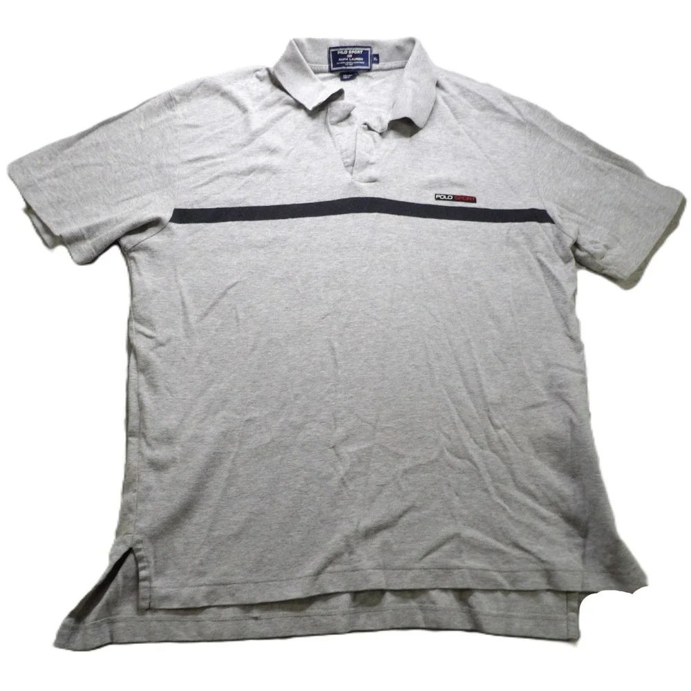 VTG 90s Polo Sport Ralph Lauren Gray Magnetic Collar Shirt Men XL Logo Casual LE